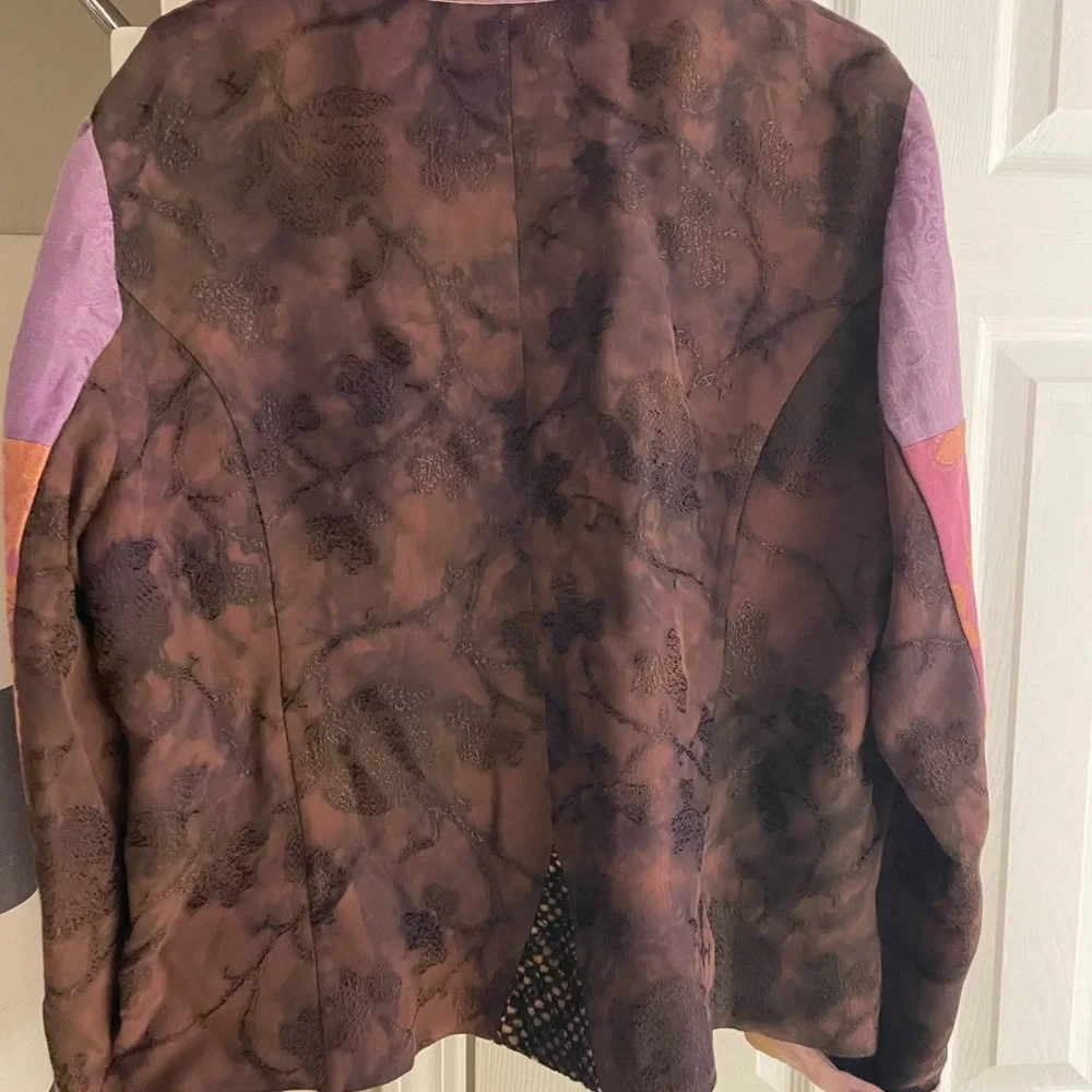 Chico's Multicolor Patchwork Silk Blend‎ Blazer Jacket size 3(XL) artsy boho